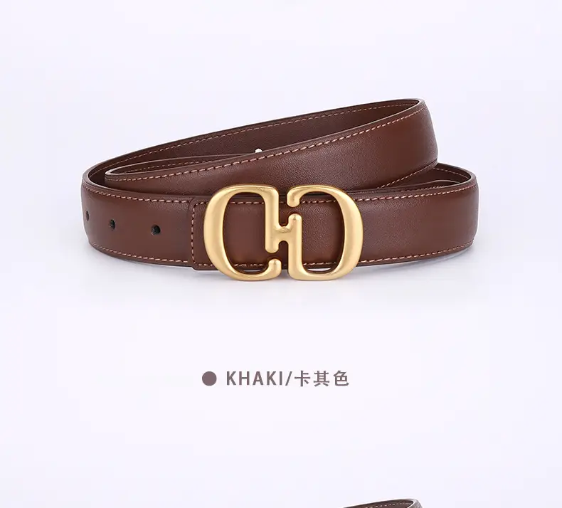 Women's Leather Belt with Gold Cd Buckle Design — feature 25