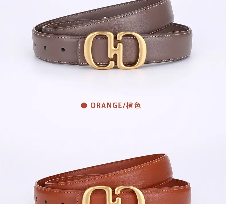 Women's Leather Belt with Gold Cd Buckle Design — feature 26