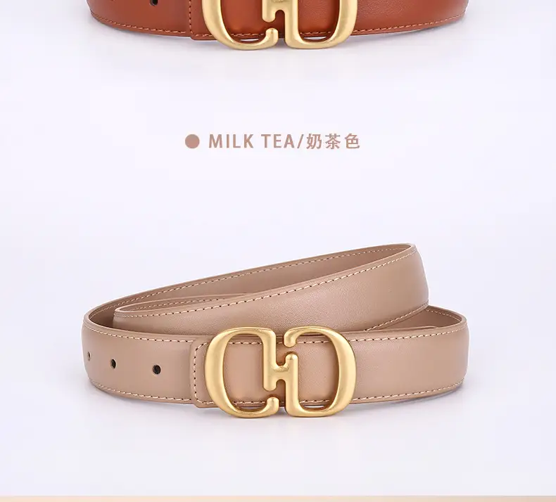 Women's Leather Belt with Gold Cd Buckle Design — feature 27