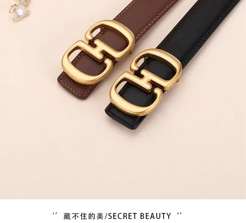 Women's Leather Belt with Gold Cd Buckle Design — feature 3