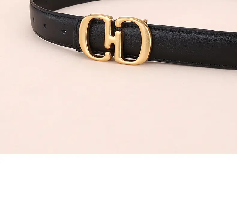 Women's Leather Belt with Gold Cd Buckle Design — feature 30