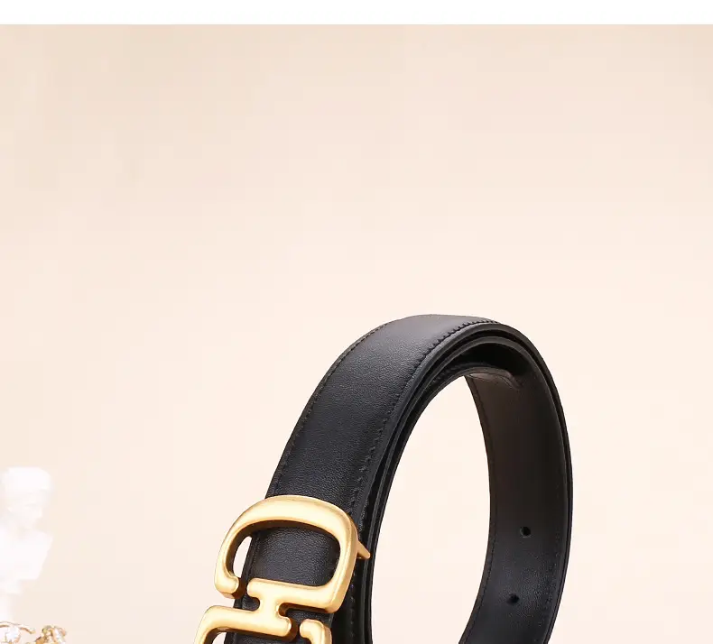 Women's Leather Belt with Gold Cd Buckle Design — feature 4