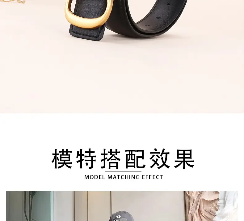Women's Leather Belt with Gold Cd Buckle Design — feature 5