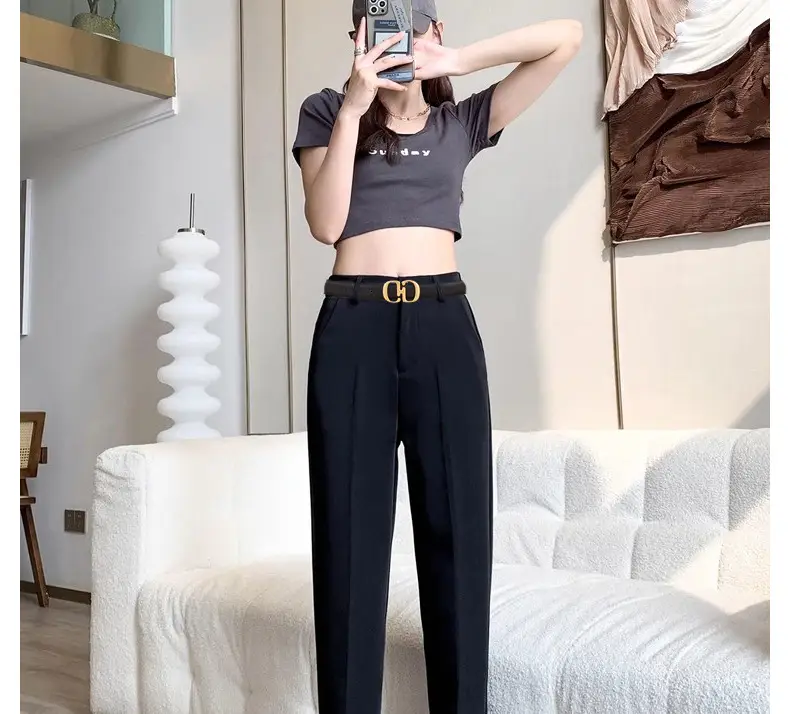 Women's Leather Belt with Gold Cd Buckle Design — feature 6