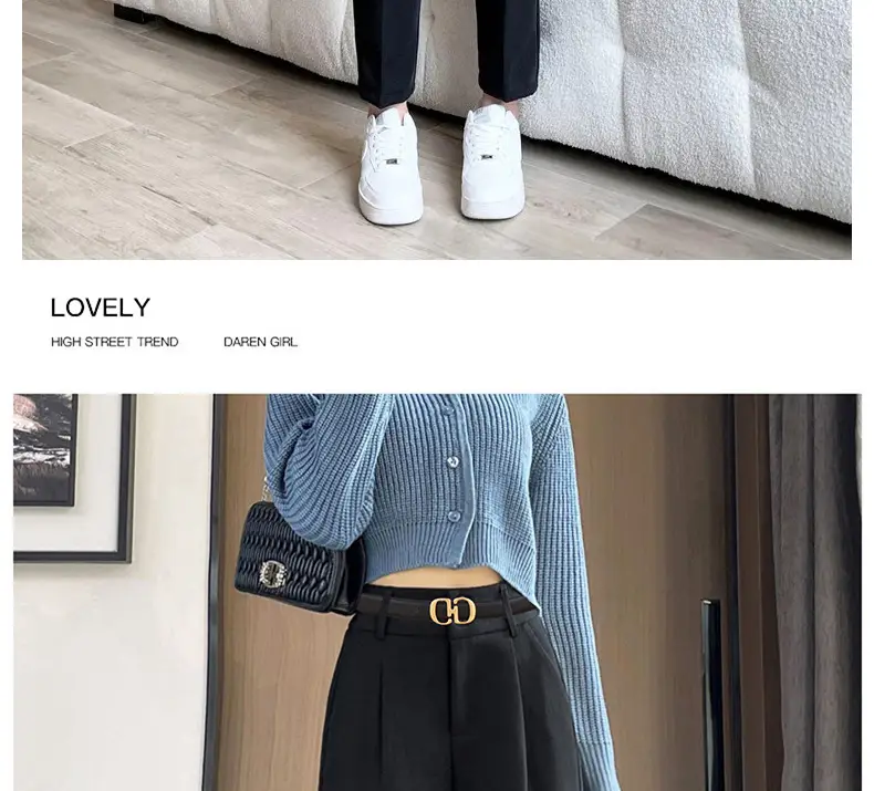 Women's Leather Belt with Gold Cd Buckle Design — feature 7