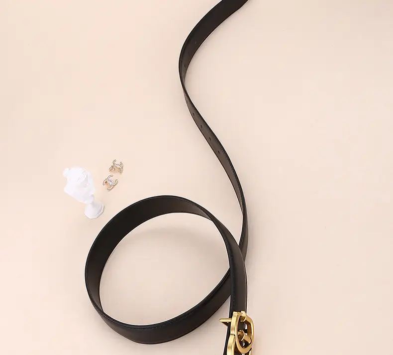 Double G Women's Black Belt with Gold Buckle — feature 28