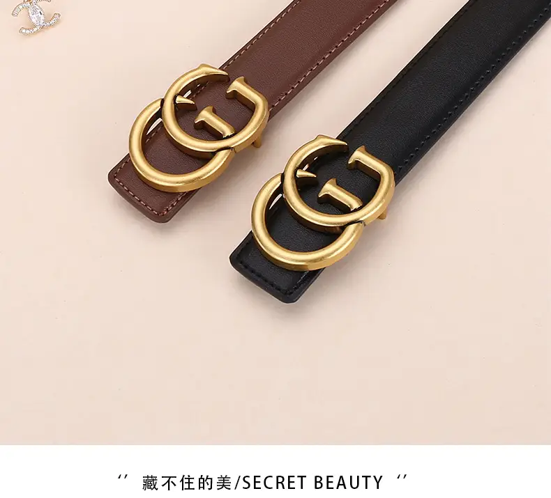 Double G Women's Black Belt with Gold Buckle — feature 3