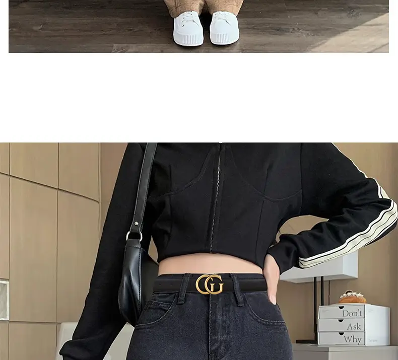 Double G Women's Black Belt with Gold Buckle — feature 7