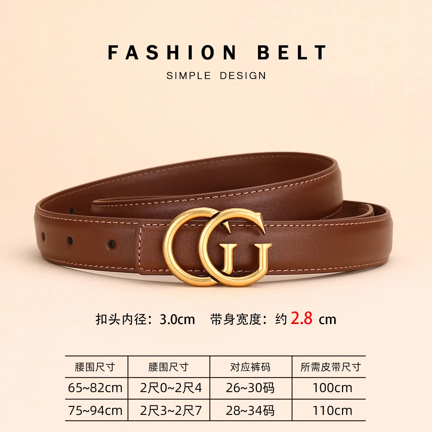 Double G Women's Black Belt with Gold Buckle - Image 3