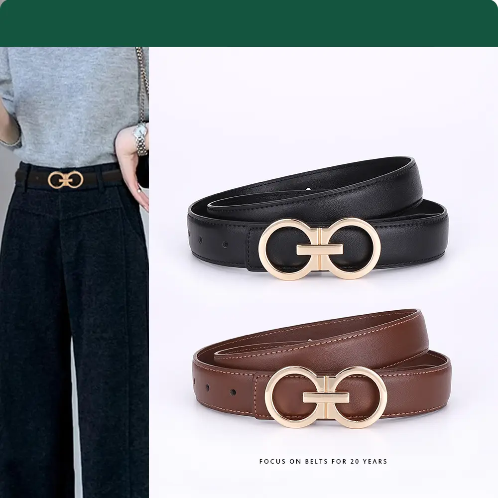 Black Leather Belt with Gold G Logo Buckle 3.0cm