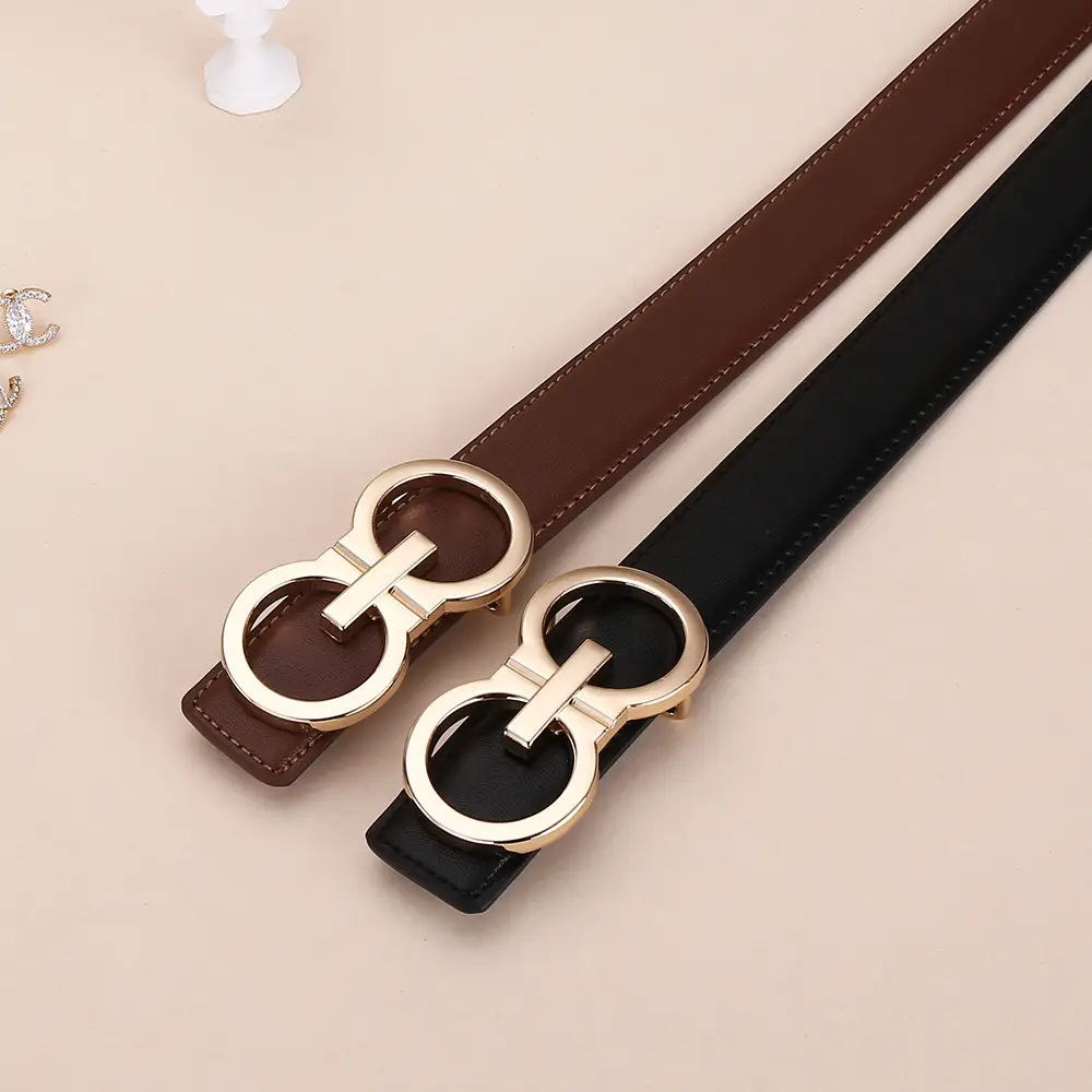 Black Leather Belt with Gold G Logo Buckle 3.0cm
