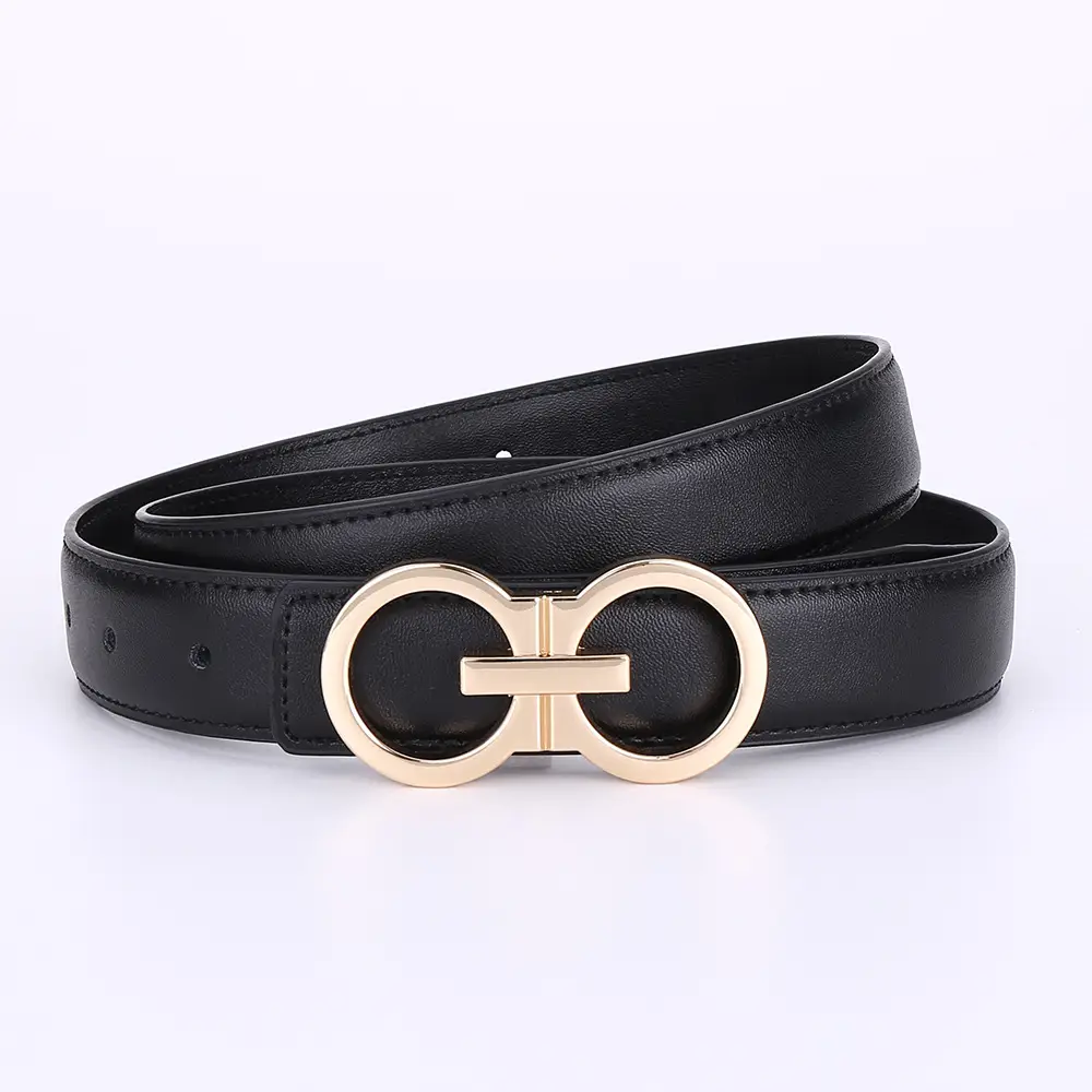 Black Leather Belt with Gold G Logo Buckle 3.0cm