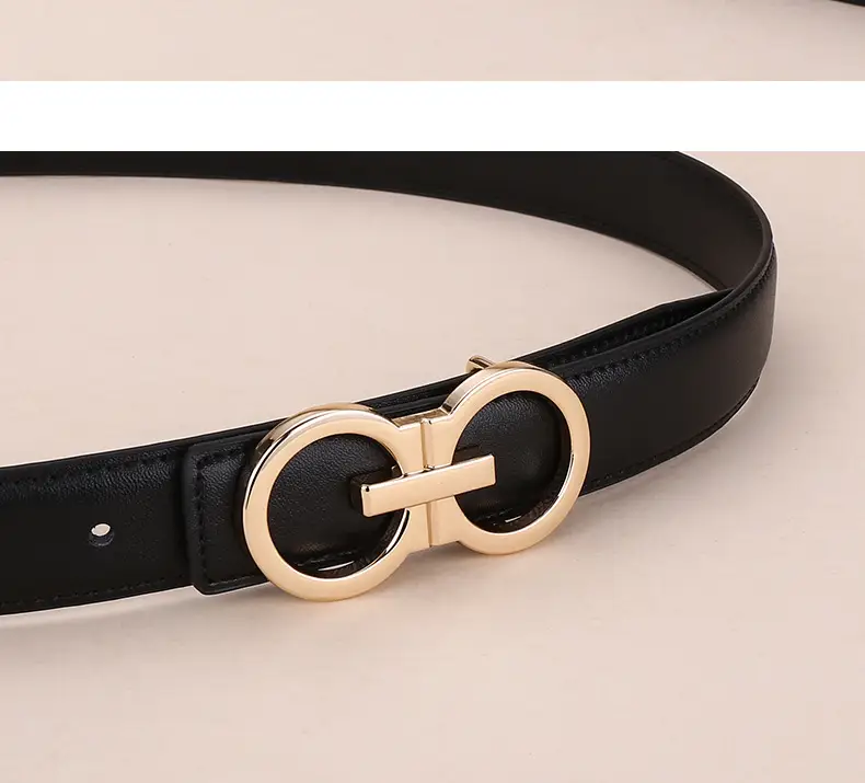 Black Leather Belt with Gold G Logo Buckle 3.0cm — feature 14