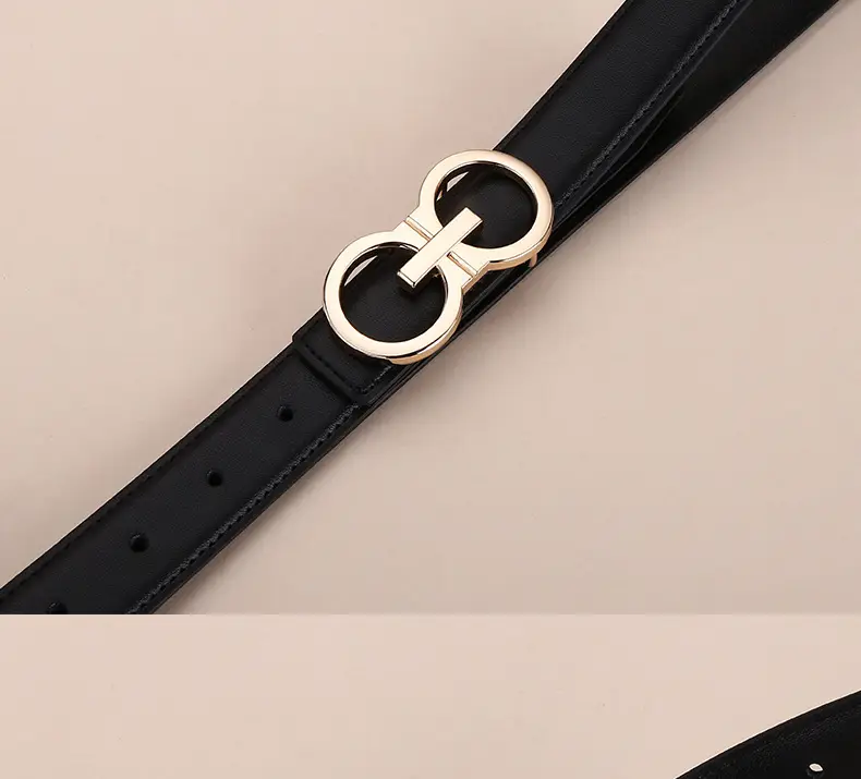 Black Leather Belt with Gold G Logo Buckle 3.0cm — feature 21