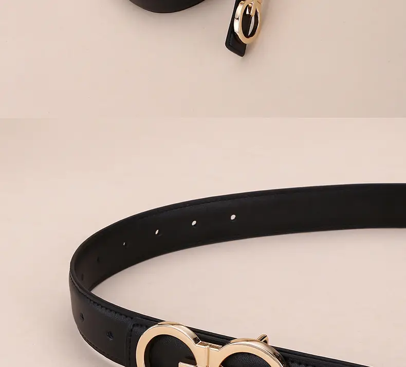 Black Leather Belt with Gold G Logo Buckle 3.0cm — feature 29