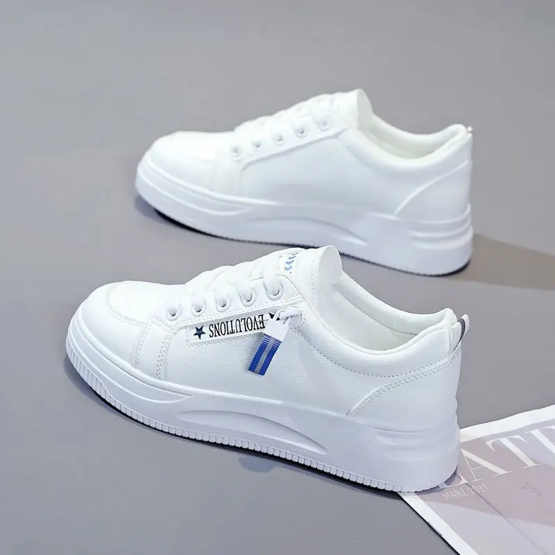 White Korean Style Platform Sneakers Women 2024 - Image 10