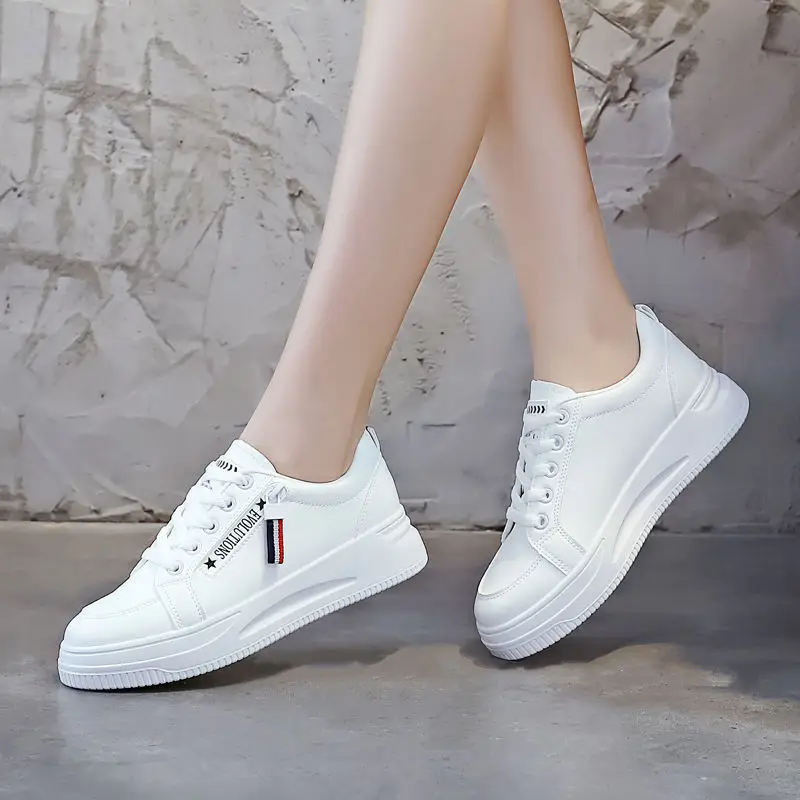 White Korean Style Platform Sneakers Women 2024 - Image 12