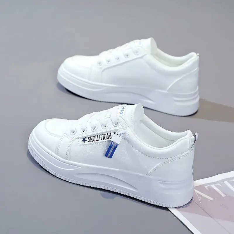 White Korean Style Platform Sneakers Women 2024 - Image 2