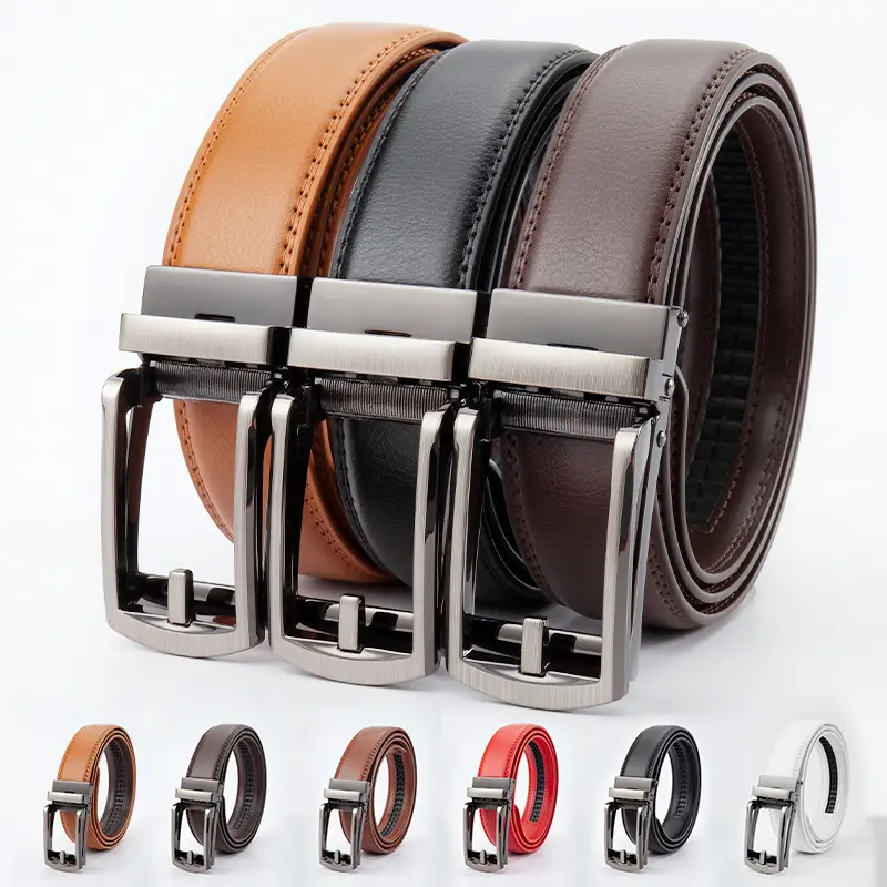 Men's Leather Belt Clickbelt Buckle Brown Two-Layer