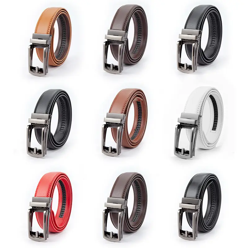 Men's Leather Belt Clickbelt Buckle Brown Two-Layer