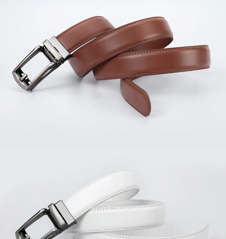 Men's Leather Belt Clickbelt Buckle Brown Two-Layer — feature 11