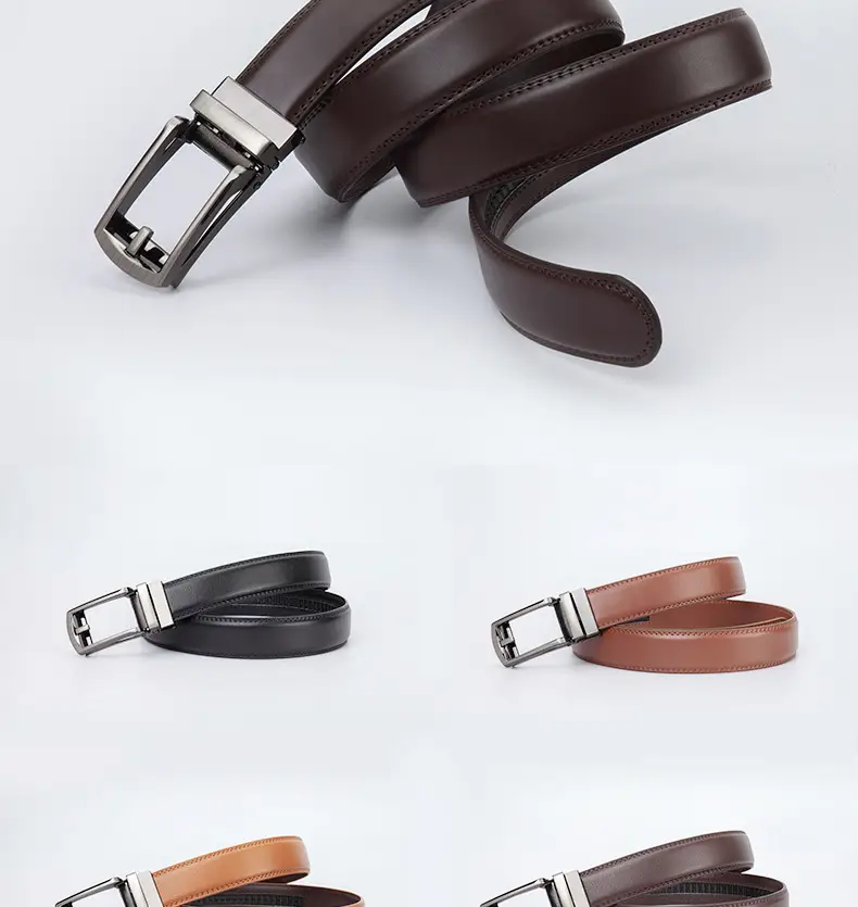 Men's Leather Belt Clickbelt Buckle Brown Two-Layer — feature 13