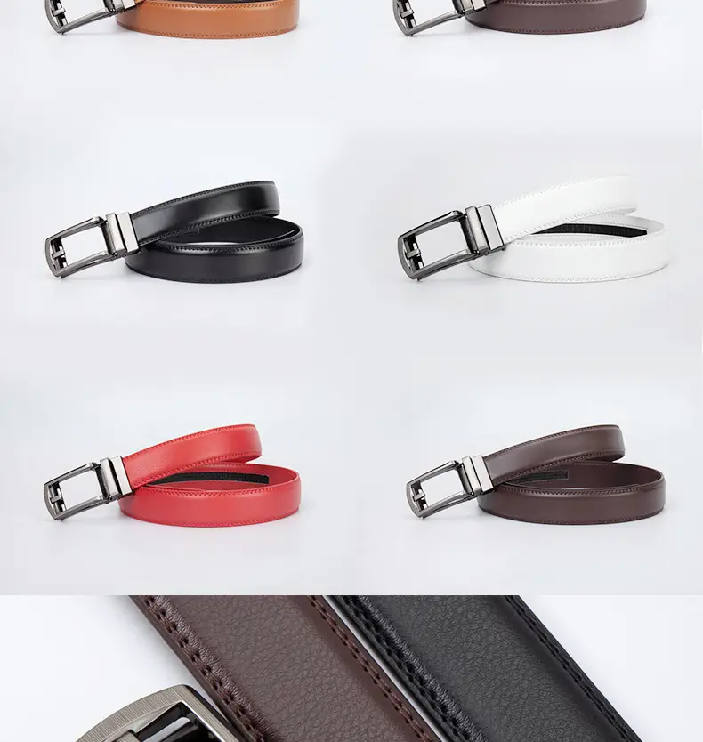 Men's Leather Belt Clickbelt Buckle Brown Two-Layer — feature 14