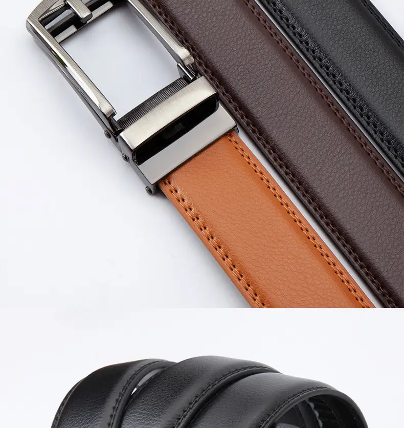 Men's Leather Belt Clickbelt Buckle Brown Two-Layer — feature 15
