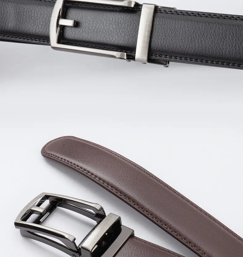 Men's Leather Belt Clickbelt Buckle Brown Two-Layer — feature 17