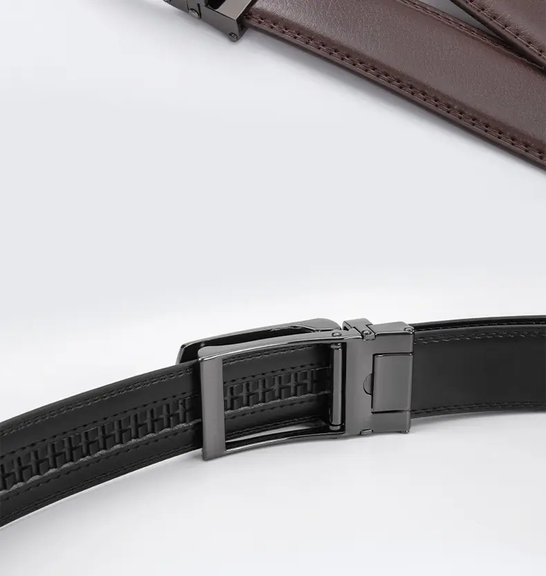 Men's Leather Belt Clickbelt Buckle Brown Two-Layer — feature 18