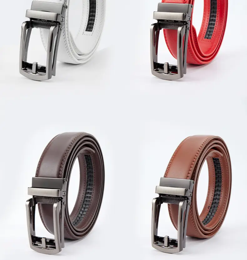 Men's Leather Belt Clickbelt Buckle Brown Two-Layer — feature 4