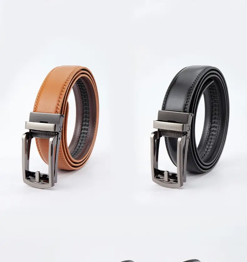 Men's Leather Belt Clickbelt Buckle Brown Two-Layer — feature 5