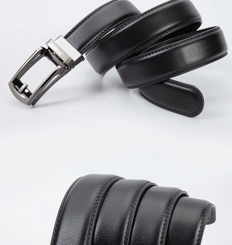 Men's Leather Belt Clickbelt Buckle Brown Two-Layer — feature 6