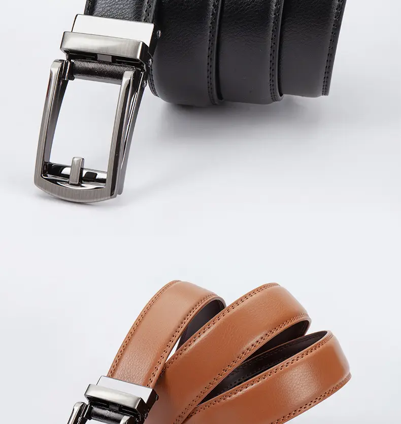Men's Leather Belt Clickbelt Buckle Brown Two-Layer — feature 7
