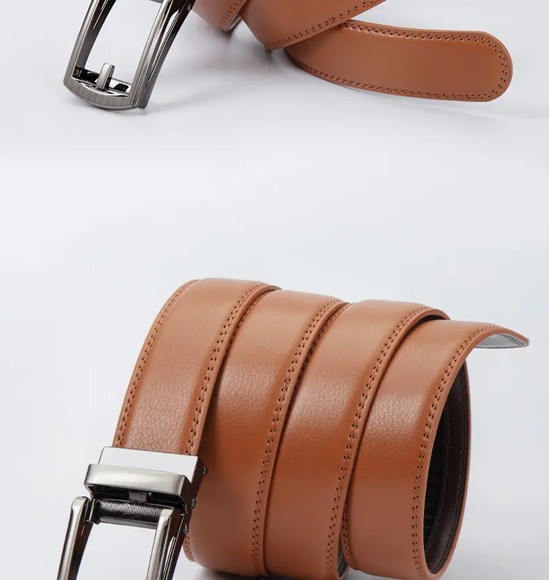 Men's Leather Belt Clickbelt Buckle Brown Two-Layer — feature 8