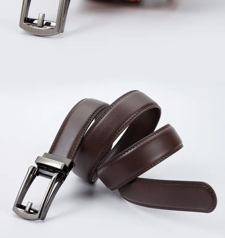 Men's Leather Belt Clickbelt Buckle Brown Two-Layer — feature 9