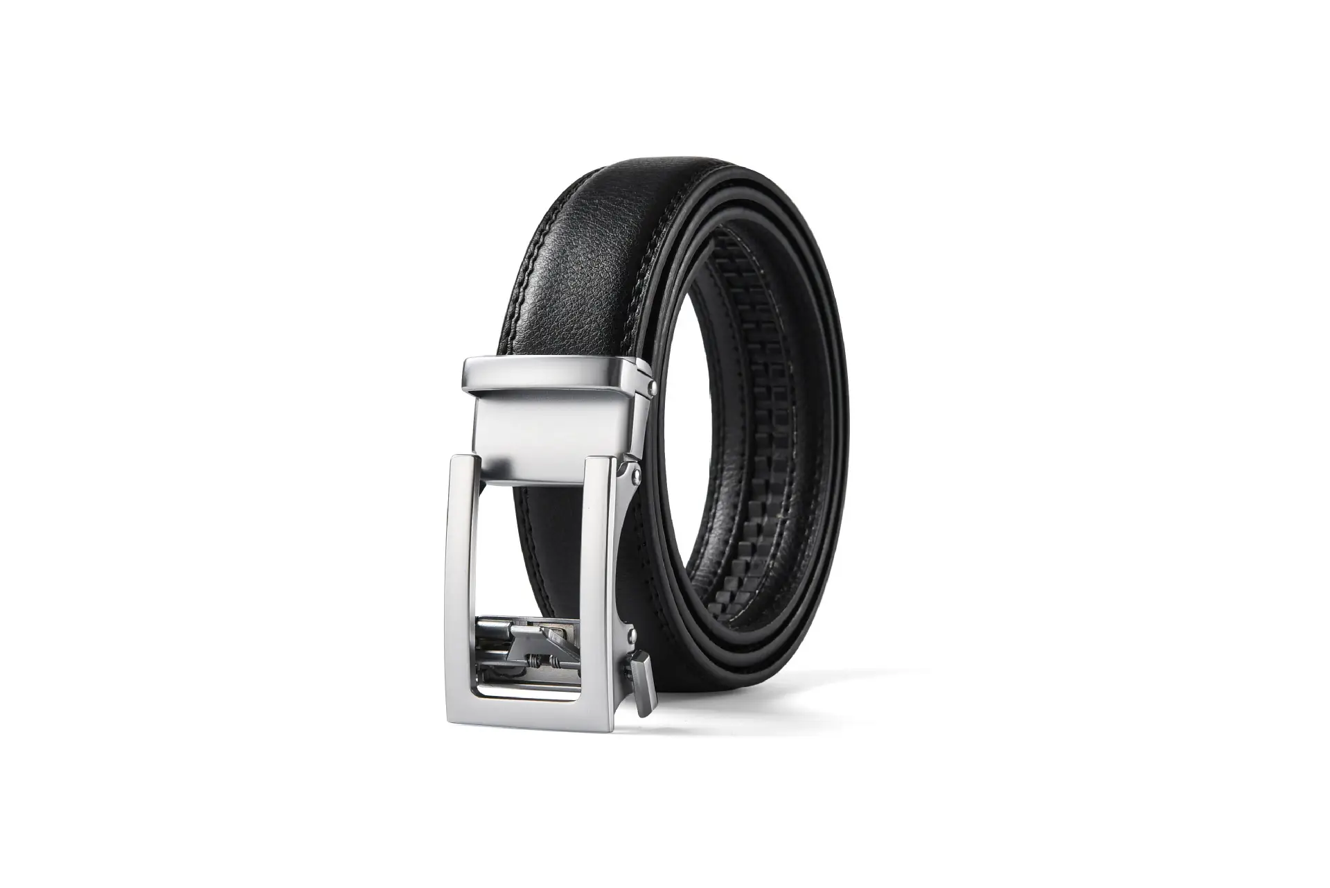 Men's Leather Belt Clickbelt Buckle Brown Two-Layer