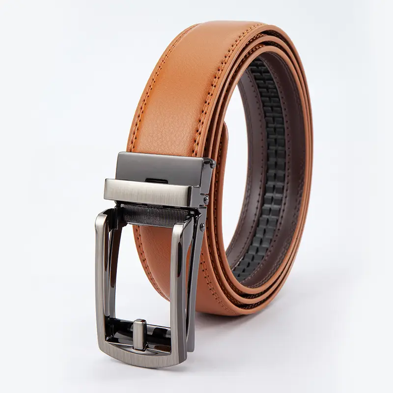 Men's Leather Belt Clickbelt Buckle Brown Two-Layer