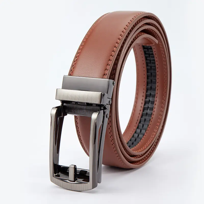 Men's Leather Belt Clickbelt Buckle Brown Two-Layer