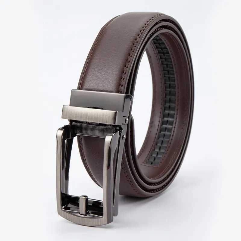 Men's Leather Belt Clickbelt Buckle Brown Two-Layer