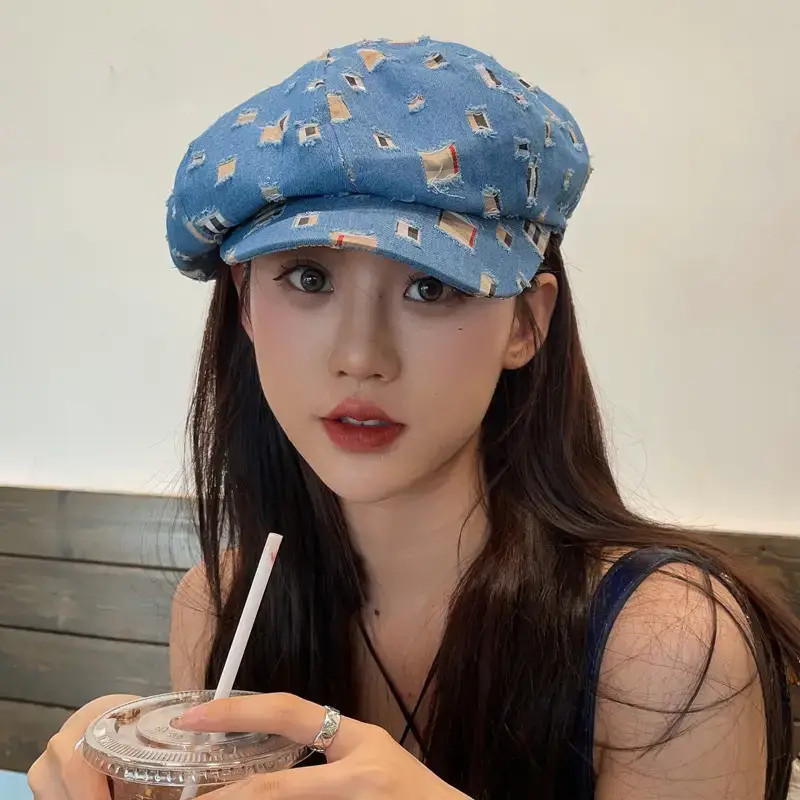 Women Korean Style Denim Rippen Cap Sun Protection - Image 3