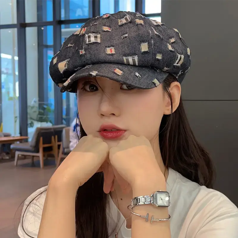 Women Korean Style Denim Rippen Cap Sun Protection - Image 4