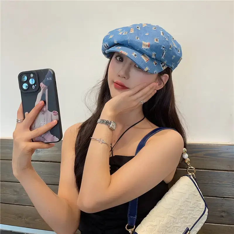 Women Korean Style Denim Rippen Cap Sun Protection — feature 1