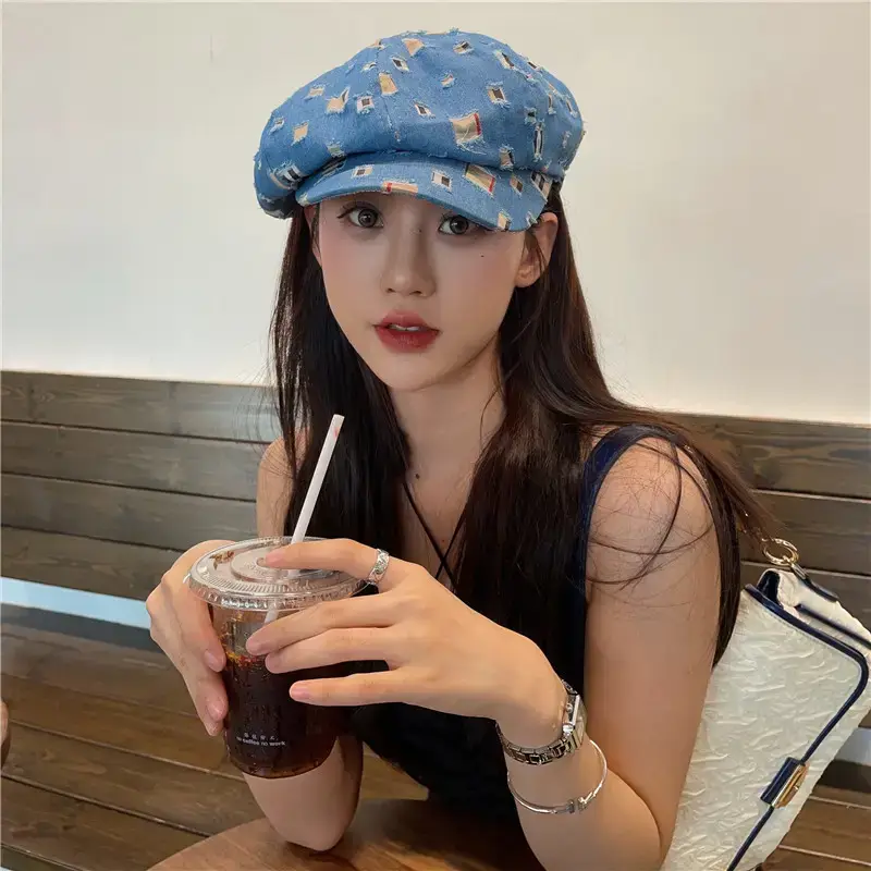 Women Korean Style Denim Rippen Cap Sun Protection — feature 2