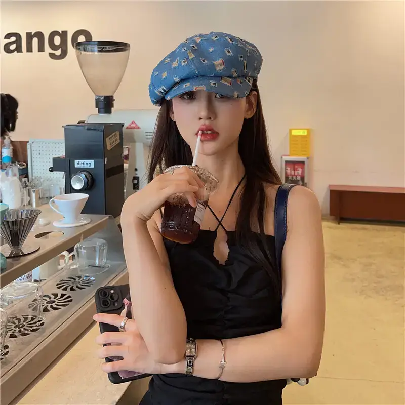 Women Korean Style Denim Rippen Cap Sun Protection — feature 6