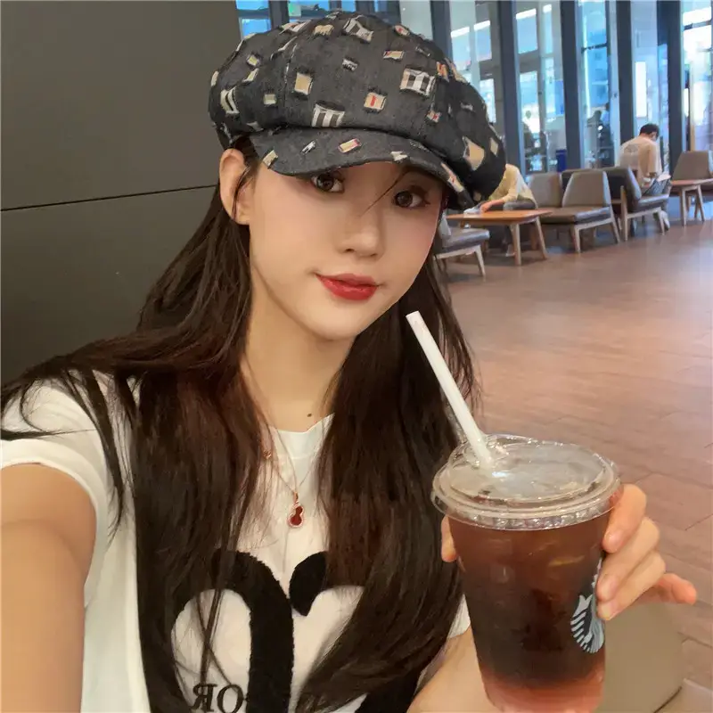 Women Korean Style Denim Rippen Cap Sun Protection — feature 7