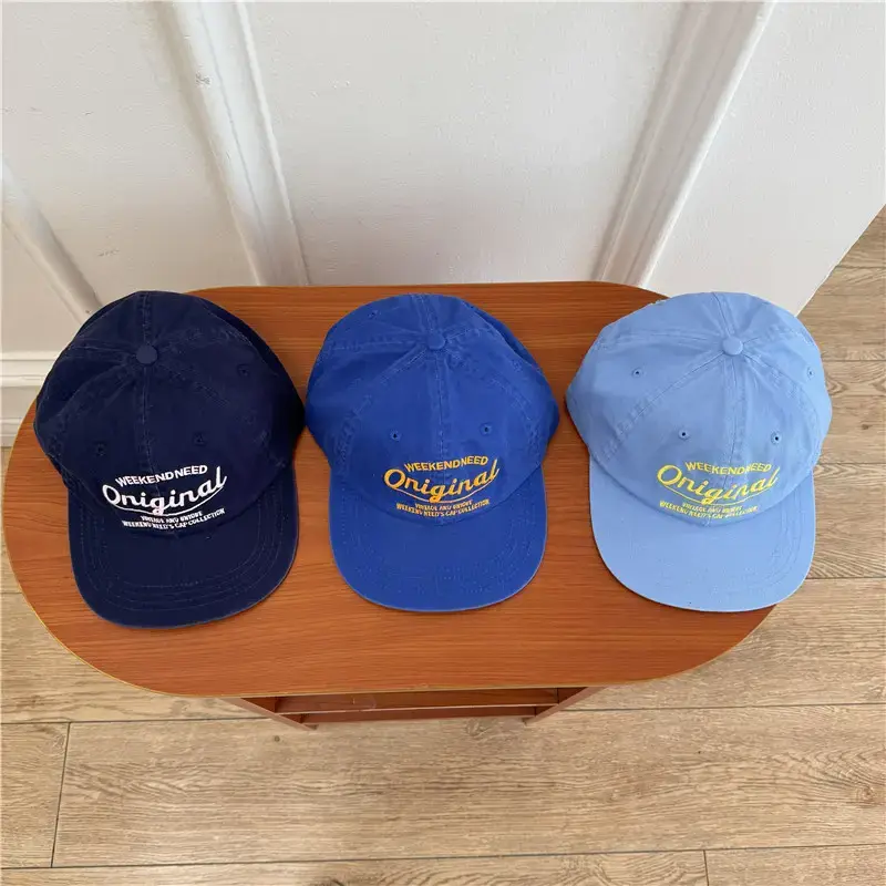Blue Korean Style Flat Brim Cap with "Original" Embroidery