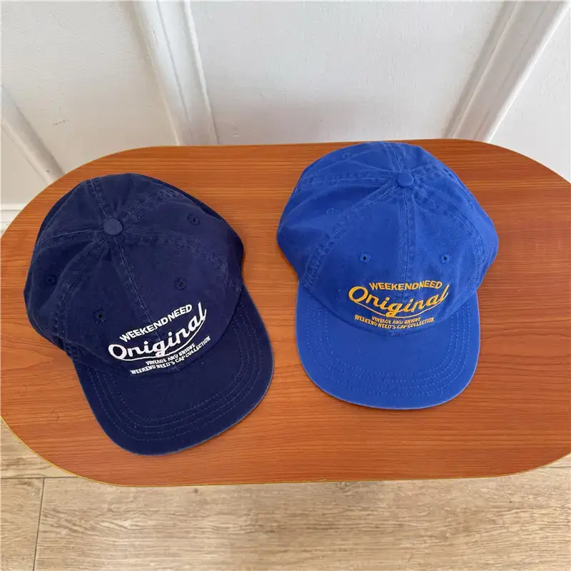 Blue Korean Style Flat Brim Cap with "Original" Embroidery