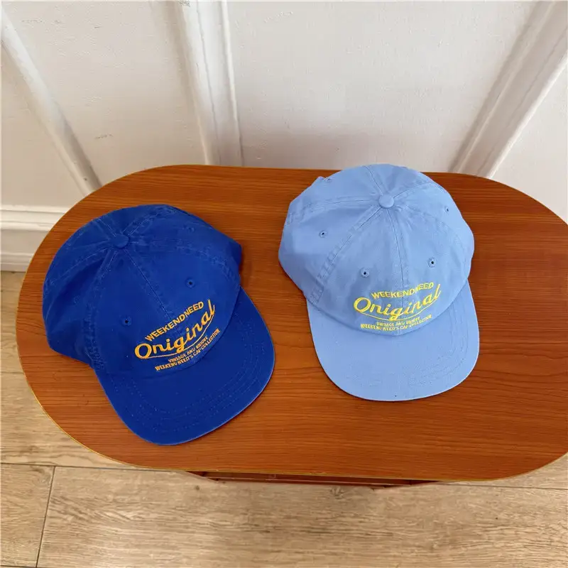Blue Korean Style Flat Brim Cap with "Original" Embroidery