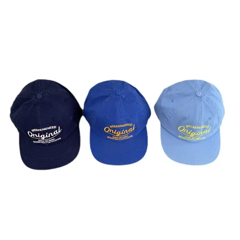 Blue Korean Style Flat Brim Cap with "Original" Embroidery